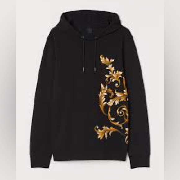 H&M - Gold Floral Front And Back Side Design Long Sleeve Hooded Sweatshirt SM - Picture 1 of 10